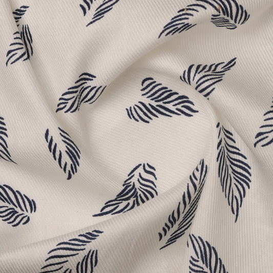 pattern of blue leaves on white unstitched fabric for men